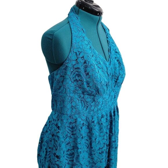 David's Bridal Malibu Blue Lace Halter Short Dress Wedding Guest Size 18 - Picture 2 of 9